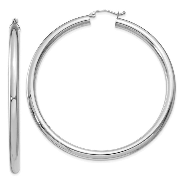 14K White Gold Polished Lightweight Tube Hoop Earrings, 60 x 4mm