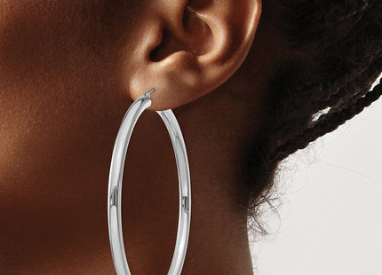14k White Gold Polished Tube Hoop Earrings (Style T866)