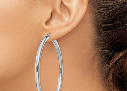 14K White Gold Polished Lightweight Tube Hoop Earrings (Style T866L)