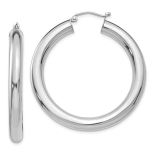 14k White Gold Polished Tube Hoop Earrings (Style T867)
