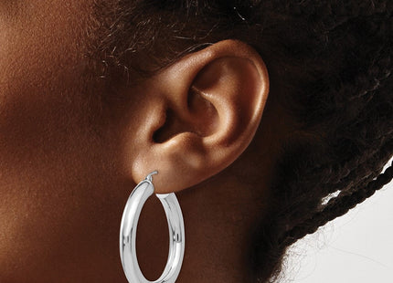14k White Gold Polished Tube Hoop Earrings (Style T868)