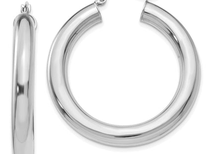 14k White Gold Polished Tube Hoop Earrings (Style T868)
