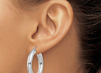 14k White Gold Polished Tube Hoop Earrings (Style T869)