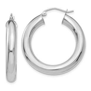 14k White Gold Polished Tube Hoop Earrings (Style T869)