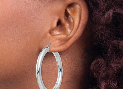 14k White Gold Polished Tube Hoop Earrings (Style T873)