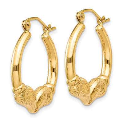 14K Polished Ram Hoop Earrings, 24.25 x 2.75mm