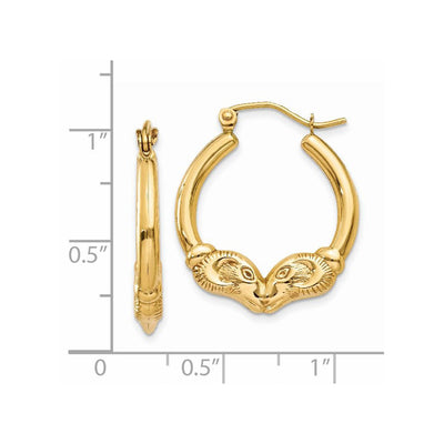 14K Polished Ram Hoop Earrings, 24.25 x 2.75mm