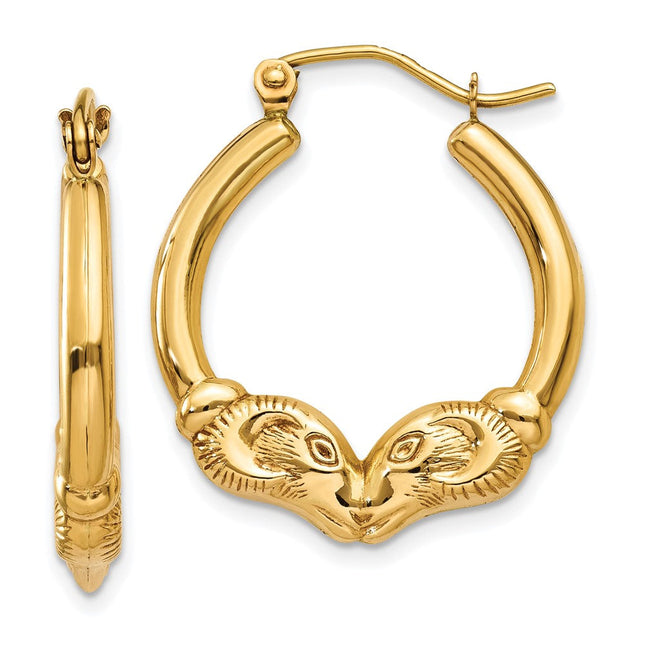 14k Polished Ram Hoop Earrings, 24.25 x 2.75mm