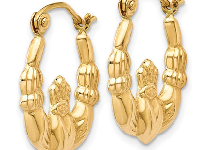 14K gold claddagh hoop earrings, alternate view