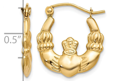 14k Polished Claddagh Hoop Earrings, 19.25 x 3mm