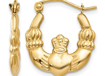 14K gold claddagh hoop earrings