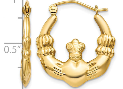 14k Polished Claddagh Hoop Earrings, 22.25 x 2.75mm