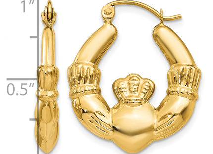 14k Polished Claddagh Hoop Earrings, 23.25 x 4mm