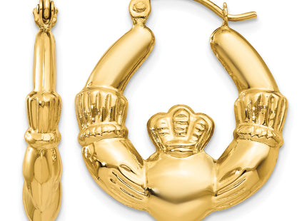 14k Polished Claddagh Hoop Earrings, 23.25 x 4mm