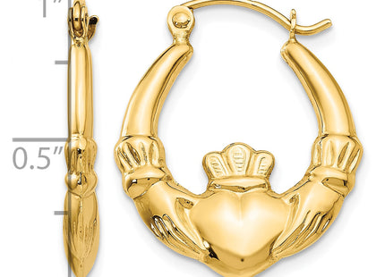 14k Polished Claddagh Hoop Earrings, 23 x 3.5mm