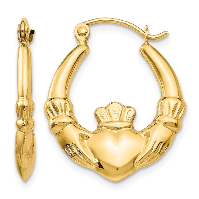 14k Polished Claddagh Hoop Earrings, 23 x 3.5mm