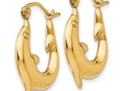 14k Polished Dolphin Hoop Earrings, 22.75 x 3.75mm