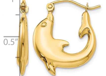 14k Polished Dolphin Hoop Earrings, 22.75 x 3.75mm