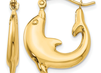 14k Polished Dolphin Hoop Earrings, 22.75 x 3.75mm