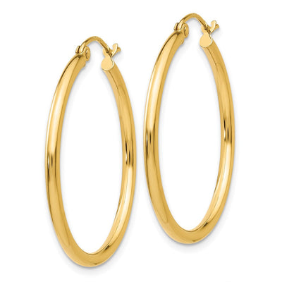 14K Polished Lightweight Tube Hoop Earrings, 30 x 2mm