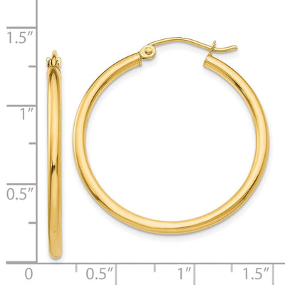 14K Polished Lightweight Tube Hoop Earrings, 30 x 2mm