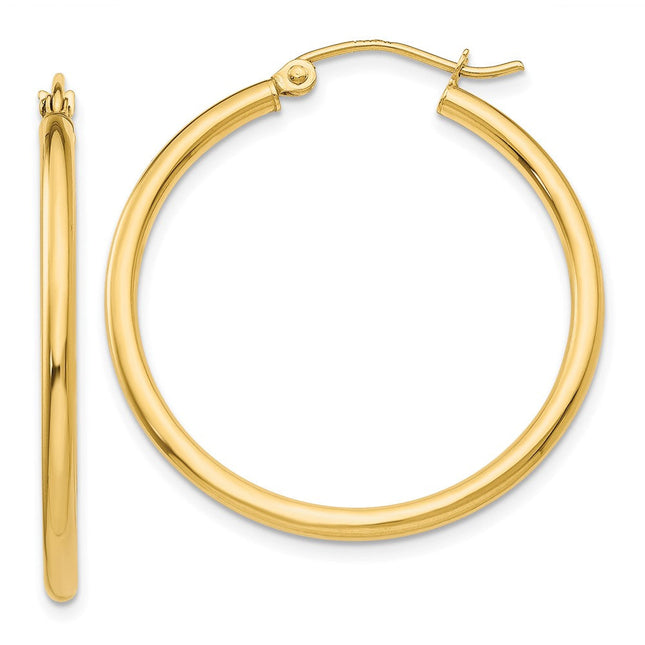 14k Polished Lightweight Tube Hoop Earrings, 30 x 2mm