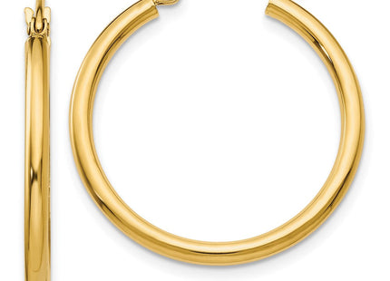 14k Polished Lightweight Tube Hoop Earrings (Style T915L)