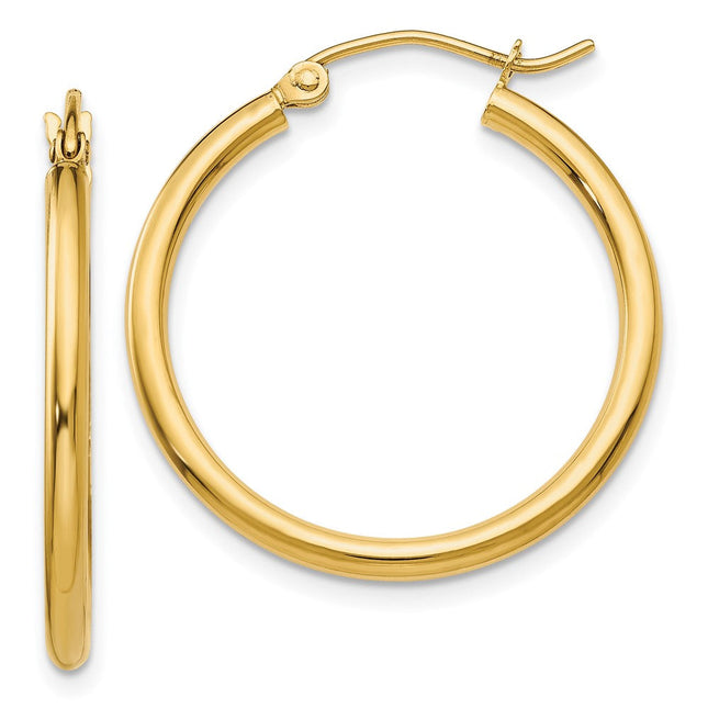 14k Polished Lightweight Tube Hoop Earrings, 25 x 2mm