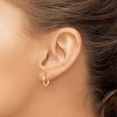 14K Polished Lightweight Tube Hoop Earrings, 12 x 2mm