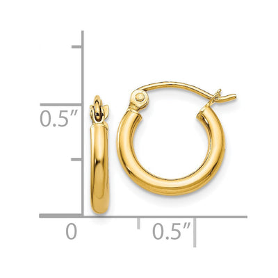 14K Polished Lightweight Tube Hoop Earrings, 12 x 2mm
