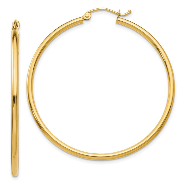 14k Polished Lightweight Tube Hoop Earrings, 45 x 2mm