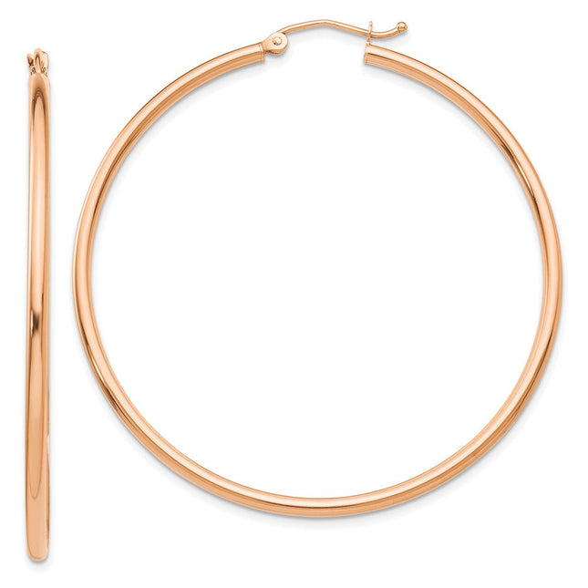 14k Rose Gold Polished Lightweight Tube Hoop Earrings, 50 x 2mm