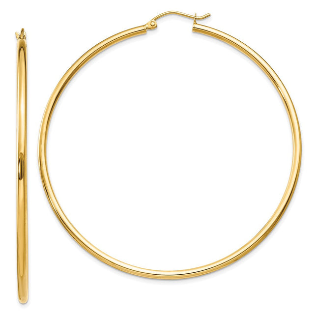 14k Polished Lightweight Tube Hoop Earrings, 60 x 2mm