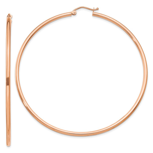 14k Rose Gold Polished Lightweight Tube Hoop Earrings, 65 x 2mm