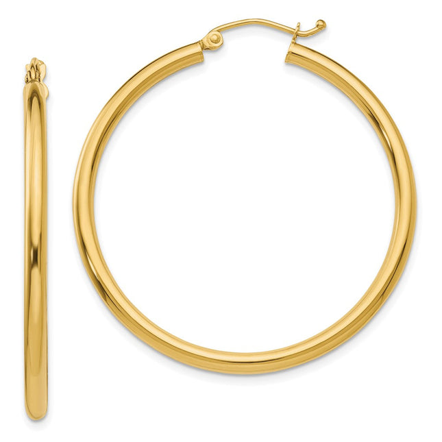 14k Polished Lightweight Tube Hoop Earrings, 40 x 2.5mm