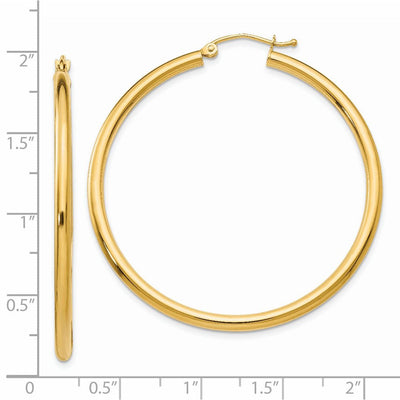14K Polished Lightweight Tube Hoop Earrings, 45 x 2.5mm