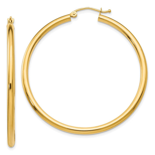14k Polished Lightweight Tube Hoop Earrings, 45 x 2.5mm