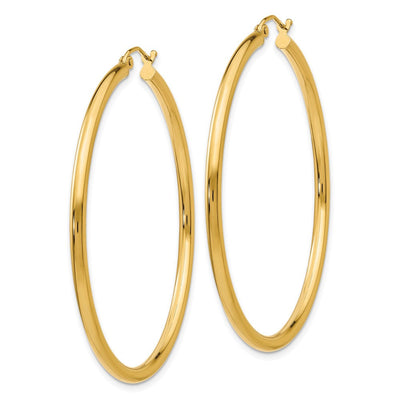 14K Polished Lightweight Tube Hoop Earrings, 50 x 2.5mm