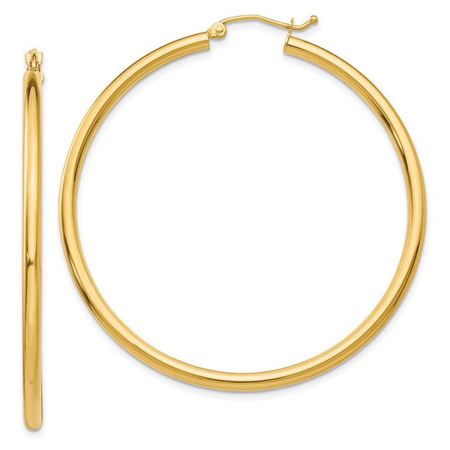 14k Polished Lightweight Tube Hoop Earrings, 50 x 2.5mm