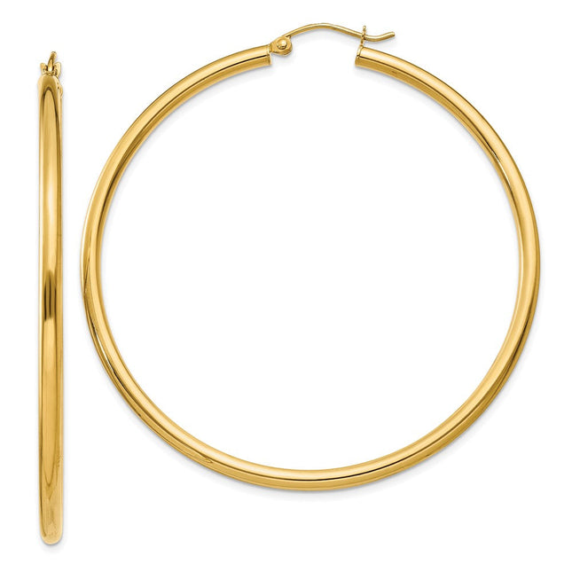 14k Polished Lightweight Tube Hoop Earrings, 55 x 2.5mm