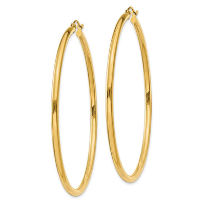 14K Polished Lightweight Tube Hoop Earrings, 60 x 2.5mm