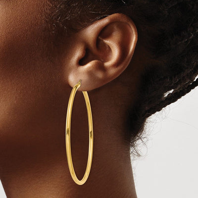 14K Polished Lightweight Tube Hoop Earrings, 60 x 2.5mm