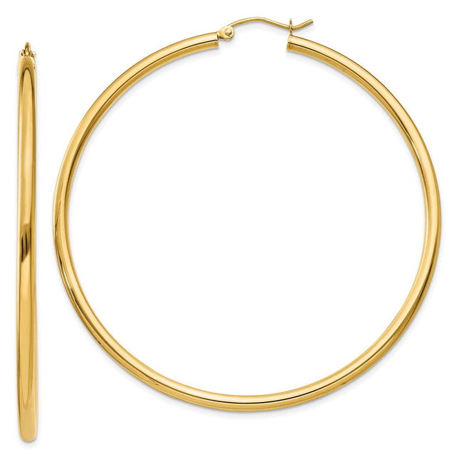14k Polished Lightweight Tube Hoop Earrings, 60 x 2.5mm