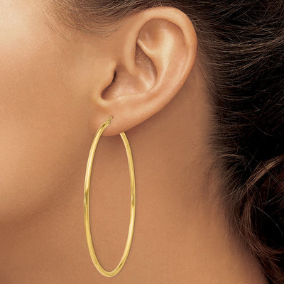 14K Polished Lightweight Tube Hoop Earrings, 65 x 2.5mm