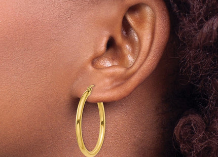 14k Polished Lightweight Tube Hoop Earrings (Style T933L)