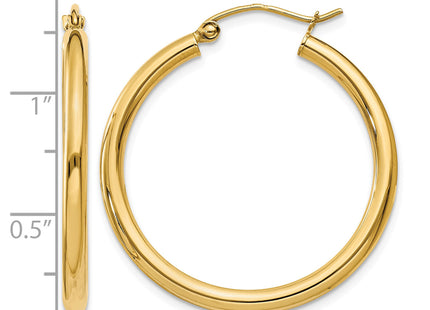 14k Polished Lightweight Tube Hoop Earrings, 30 x 2.5mm