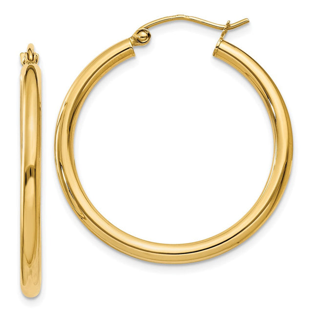 14k Polished Lightweight Tube Hoop Earrings, 30 x 2.5mm