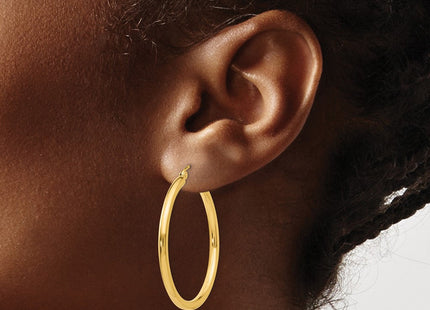 14k Polished Lightweight Tube Hoop Earrings (Style T934L)