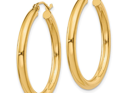 14k Polished Lightweight Tube Hoop Earrings (Style T936L)