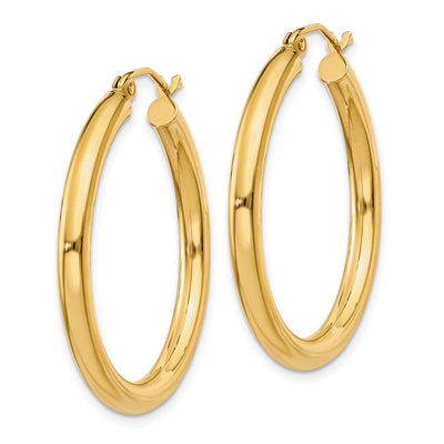 14K Polished Lightweight Tube Hoop Earrings, 30 x 3mm